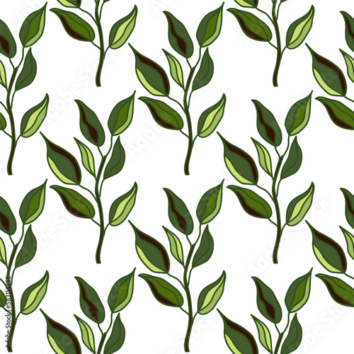 Seamless pattern branches with leaves. Organic background.