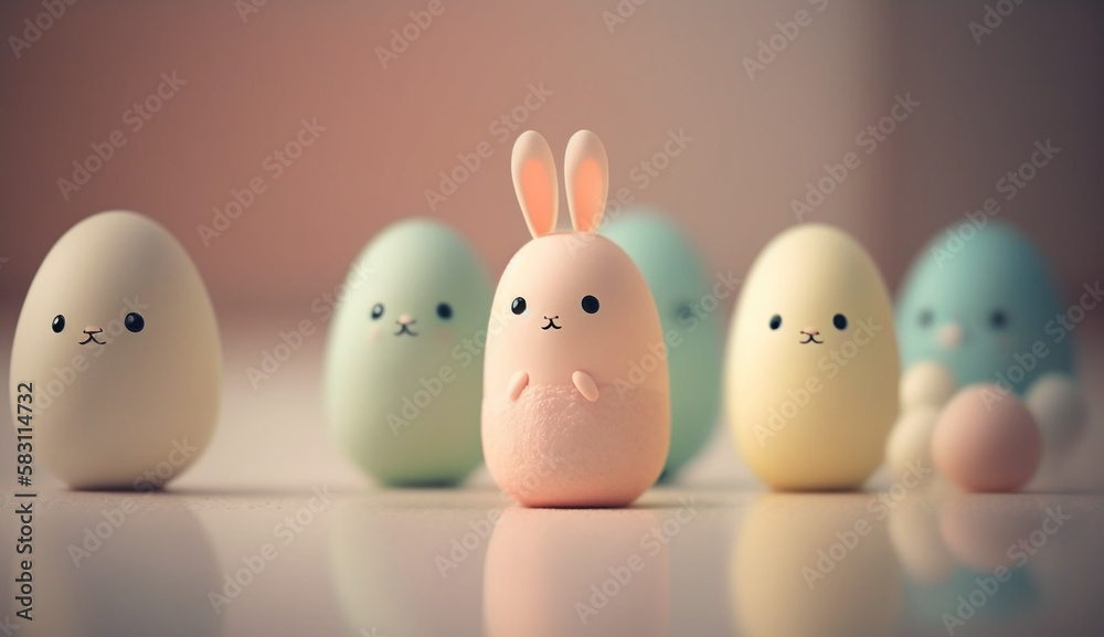Kawaii easter bunny and easter eggs created with Generative AI Kawaii easter bunny and easter eggs created with Generative AI