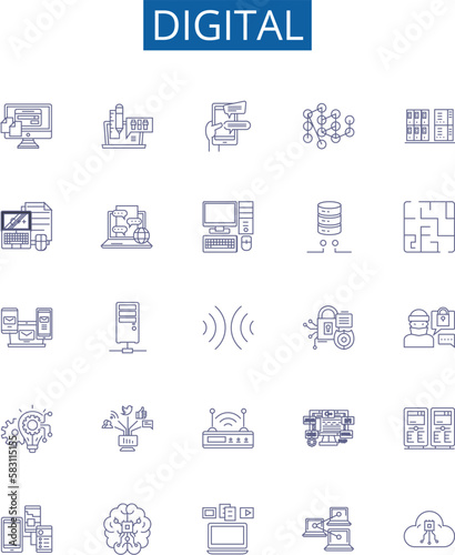 Digital line icons signs set. Design collection of Digital, Technology, Electronics, Computing, Networking, Social, Media, Internet outline concept vector illustrations