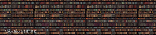 Bookshelf pattern, old books aligned, background banner for library and bookshop. Generative AI