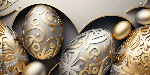 Elegant Easter Background with Gold and Silver Egg Pattern – Professional photo