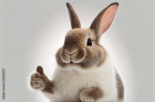 Easter Rabbit with thumb up. The Bunny liked what he saw. Hare is satisfied. AI.