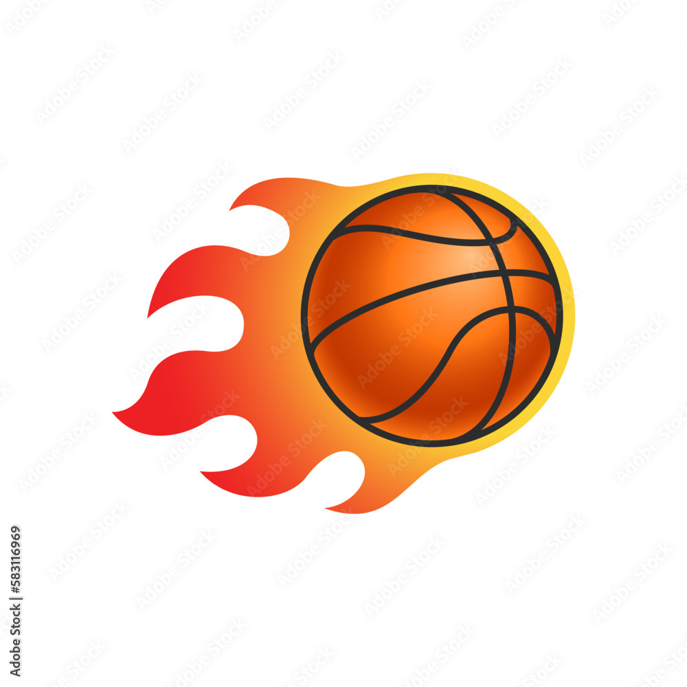 Burning basketball ball graphic icon. Flying basketball ball sign isolated on white background. Vector illustration