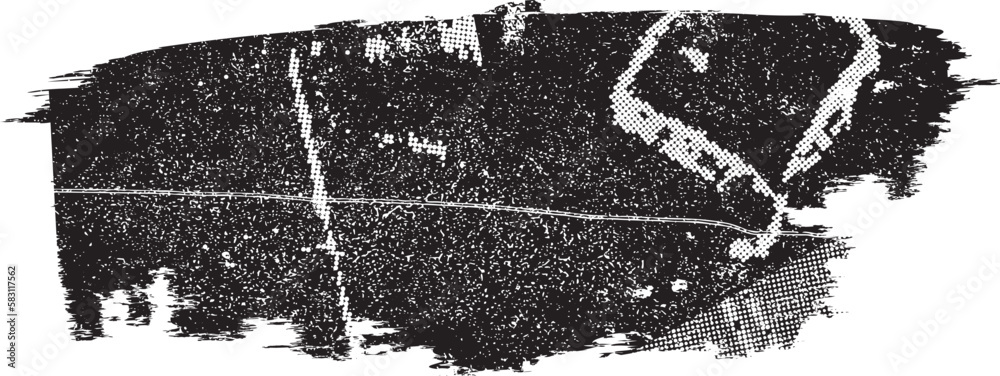 Obraz premium Glitch distorted grungy isolated banner . Design element for brochure, social media, posters, flyers. Overlay texture.Textured banner with Distress effect .Vector halftone dots . Screen print texture
