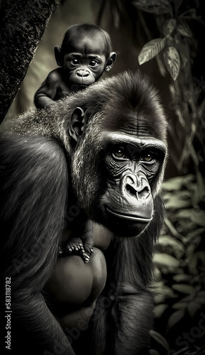 Gorilla and Baby Gorilla. Generative AI © simpledesign79