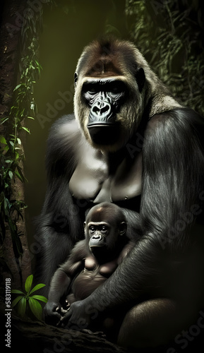 Gorilla and Baby Gorilla. Generative AI © simpledesign79