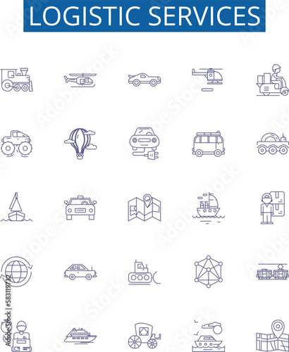 Logistic services line icons signs set. Design collection of Logistics, Services, Shipping, Delivery, Cargo, Freight, Warehousing, Dispatch outline concept vector illustrations