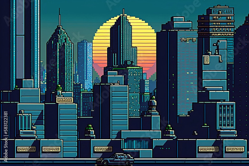 2D city skyline. Generative AI. 
