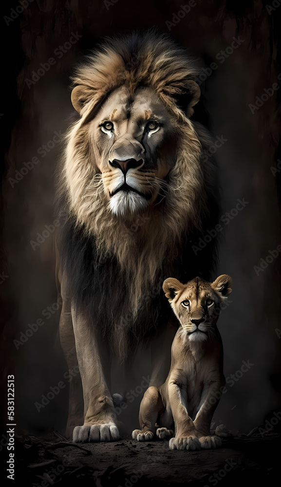 Lion and Baby Lion. Generative AI