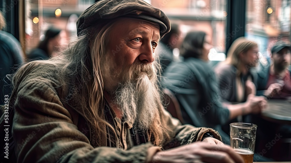 Renaissance Old Men Enjoying Time at the Pub, Drinking and Socializing in Traditional Setting Renaissance Old Men Enjoying Time at the Pub, Drinking and Socializing in Traditional Setting