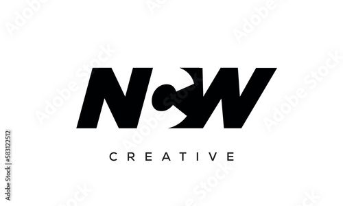 NCW letters negative space logo design. creative typography monogram vector 