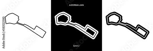 Baku City Race Circuit Vector. Baku Azerbaijan Circuit Race Track Illustration with Editable Stroke. Stock Vector. 