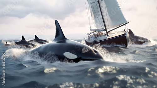killer whales attack a sailboat generative ai 