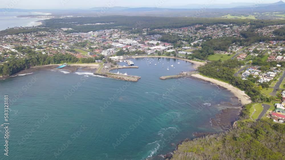 Aerial drone view of Ulladulla in the City of Shoalhaven, NSW, Australia, showing Ulladulla Harbour Aerial drone view of Ulladulla in the City of Shoalhaven, NSW, Australia, showing Ulladulla Harbour
