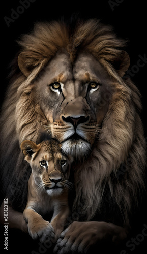 Lion and Baby Lion. Generative AI © simpledesign79