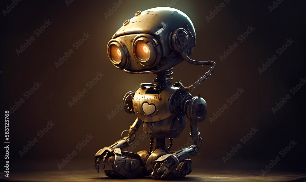 Lovely steam punk robot sitting on the floor. Cinematic fantasy animation.  Generative AI. Illustration Stock | Adobe Stock