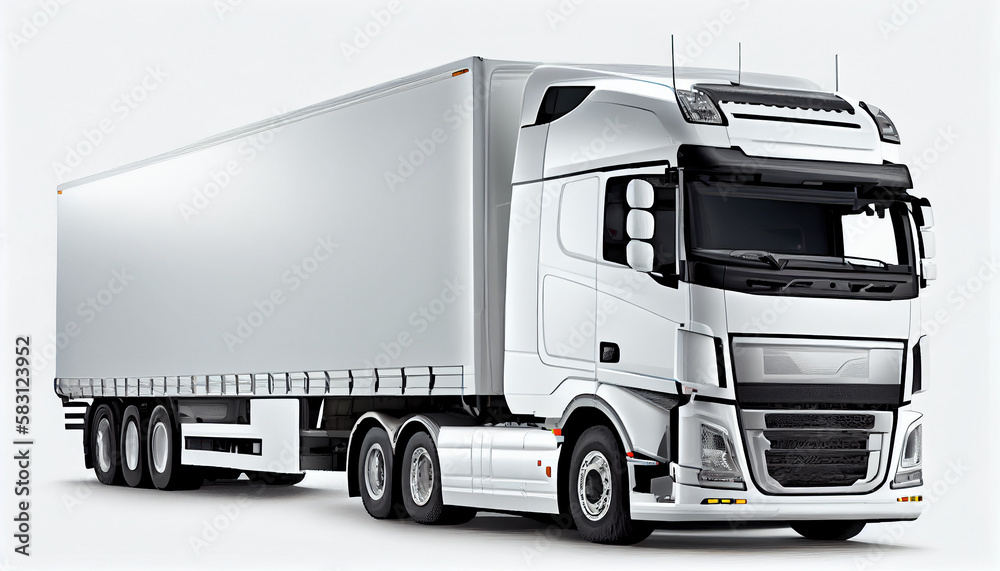 A semi truck carrying cargo containers on the interstate ,generative AI A semi truck carrying cargo containers on the interstate ,generative AI