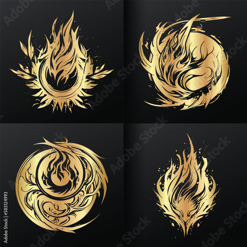 Logo set modern and creative gold fire collection