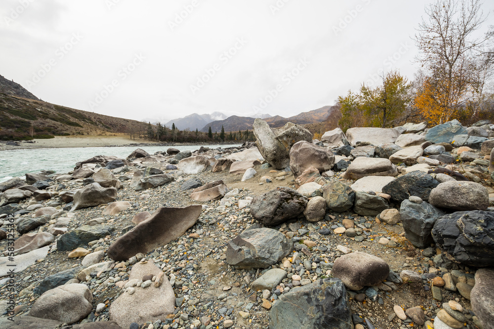 View of river Katun in Altay mountains in the autumn View of river Katun in Altay mountains in the autumn