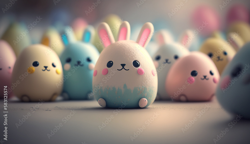 Kawaii easter bunny and easter eggs created with Generative AI Kawaii easter bunny and easter eggs created with Generative AI