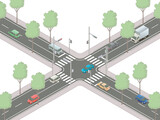 アイソメトリック図法で描いた日本の信号交差点イメージA / Isometric illustration : Japanese intersection