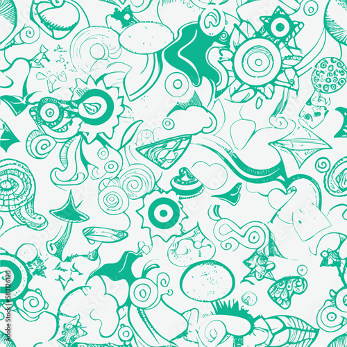 Groovy hippie 70s element in trendy flower and psychedelic style seamless vector pattern