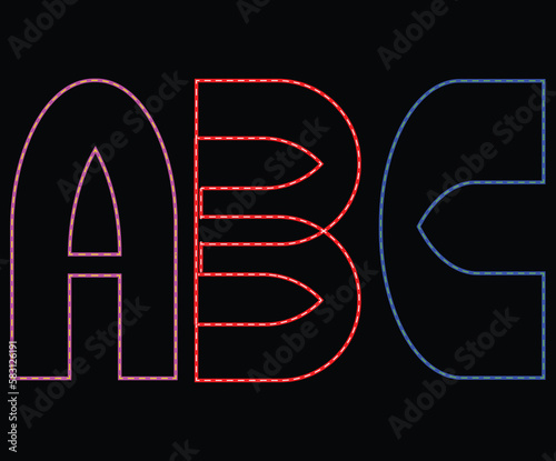 Colorful dotted alphabets letters A, B & C with black background
