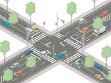 アイソメトリック図法で描いた日本の信号交差点イメージE / Isometric illustration : Japanese intersection