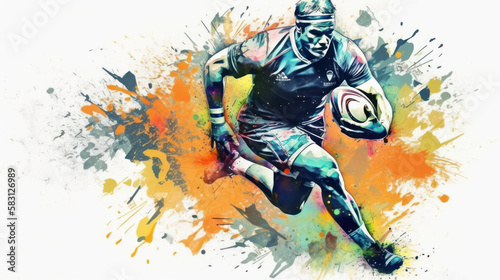 Abstract watercolor-style rugby player created with generative AI technology