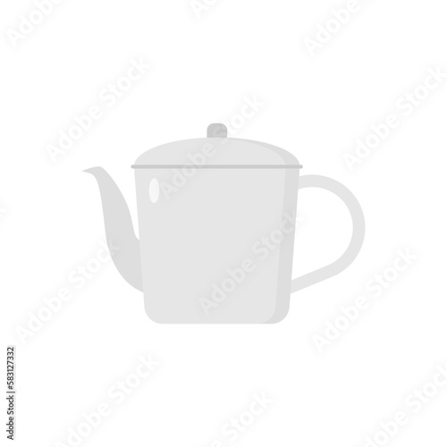 metal tea pot flat design vector illustration isolated on white background. Tea kettle vector. silver tea pot kitchen tableware