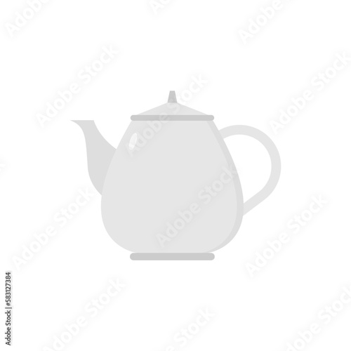 metal tea pot flat design vector illustration isolated on white background. Tea kettle vector. silver tea pot kitchen tableware