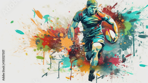 Abstract watercolor-style rugby player created with generative AI technology