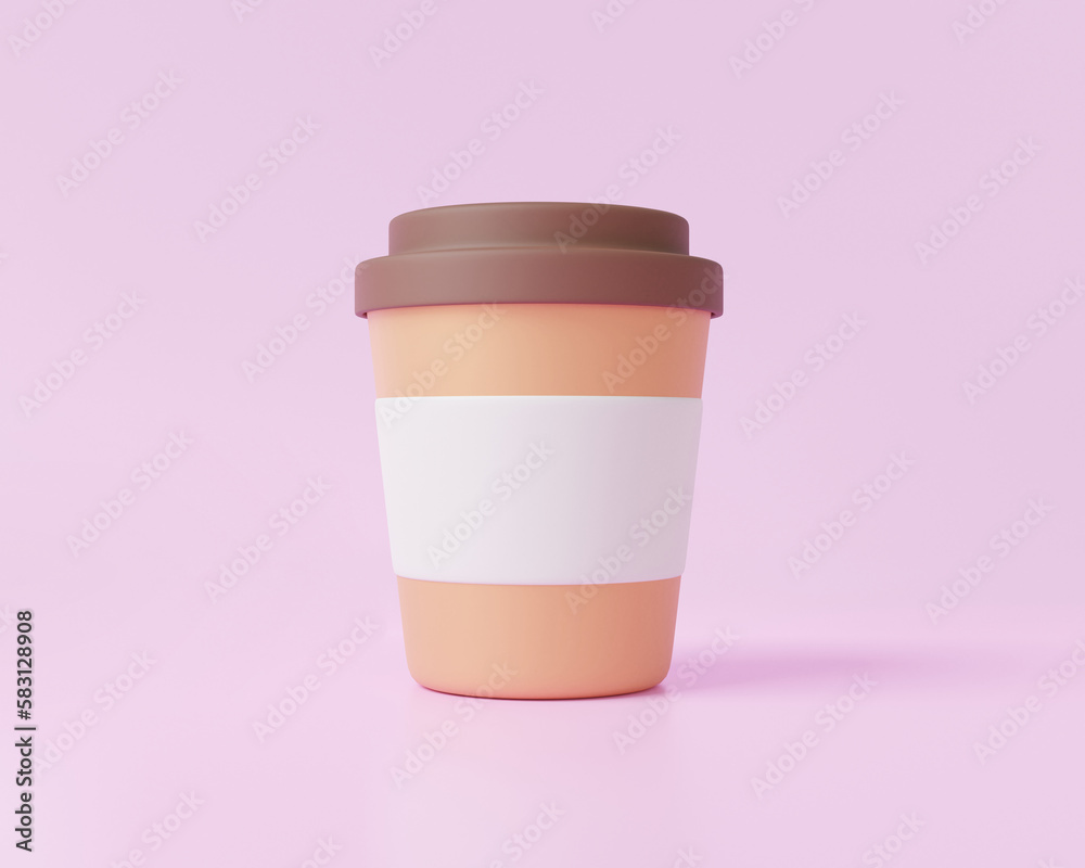 Minimal cartoon style One blank paper coffee cups isolated on pink background. organic product packaging element design nature object love the world. 3d rendering illustration. Minimal cartoon style One blank paper coffee cups isolated on pink background. organic product packaging element design nature object love the world. 3d rendering illustration.