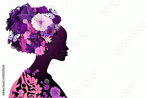 Mother's day concept with beautiful african american mother. Happy Mother's day card with papercut mom and flowers. Background for Women's Day, wedding. AI generative. © ita_tinta_