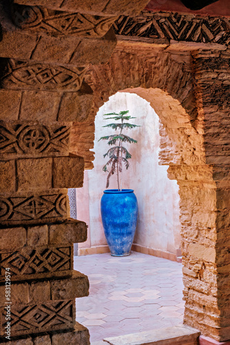 Wall, archway, and courtyard in Agadir, Morocco