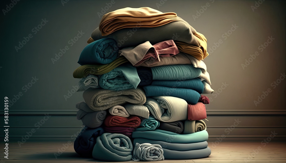A Neatly Stacked Pile Of Folded Laundry. Generative AI