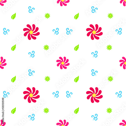 seamless pattern with pink red flower and green leaves on white background for cloth pattern ,baby fabric, pillowcase,towel ,floor tiles,wallpaper ,curtain,tiles pattern, home decorating,art design