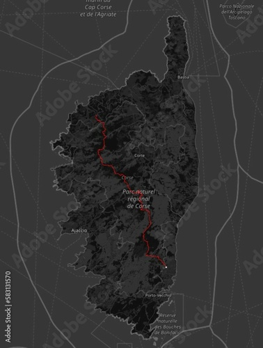 itinerary of gr 20 in corsica Calenzana to Conca black map