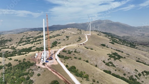 Construction of wind farm, wind turbines, and energy.