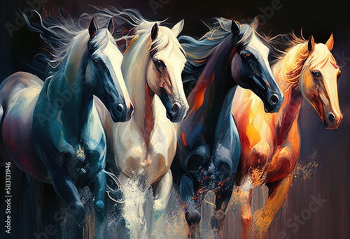 Watercolor Paintings of Horses. Generative AI.