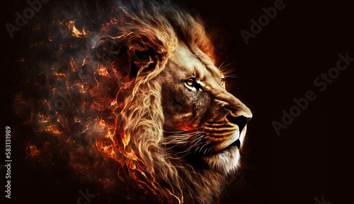 Fantasy Lion with Fire background wallpaper