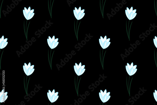 Seamless pattern with Snowdrops. Wallpaper and bed linen print. Floral backdrop. Ornament with seasonal rare flowers.