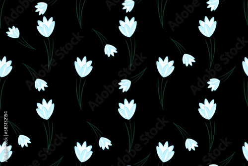 Seamless pattern with snowdrops. Wallpaper an bed linen print.