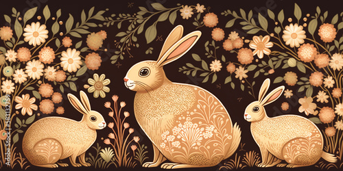 Sweet Easter Bunny Background with Traditional Floral Patterns – Professional