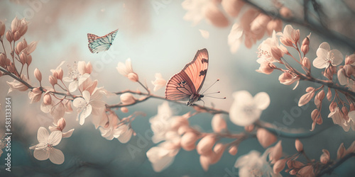 Sweet Spring: Spring Background Aesthetic with Soft Hues and Pretty Butterflies