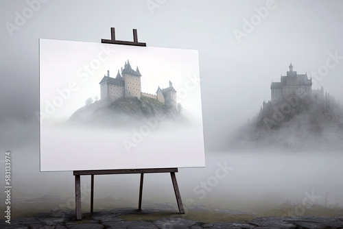 Background Picture  With Unfocused Medieval Castle On A Hilltop. Generative AI photo