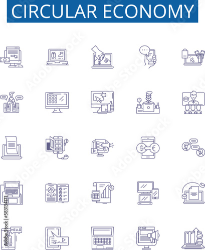 Circular economy line icons signs set. Design collection of Circular, Economy, Sustainable, Recycling, Resources, Reuse, Reduce, Renewable outline concept vector illustrations