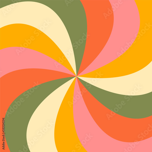1970 retro seamless pattern in orange, pink, yellow and green colors. 70s hand-Drawn vector Illustration groovy background, hippie wallpaper..