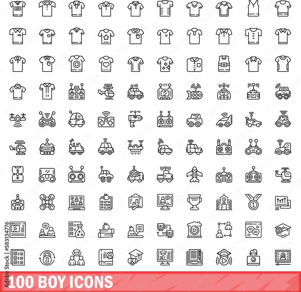 100 boy icons set. Outline illustration of 100 boy icons vector set isolated on white background 100 boy icons set. Outline illustration of 100 boy icons vector set isolated on white background
