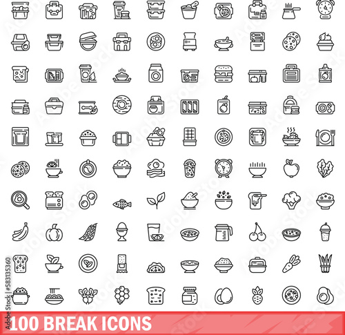 100 break icons set. Outline illustration of 100 break icons vector set isolated on white background
